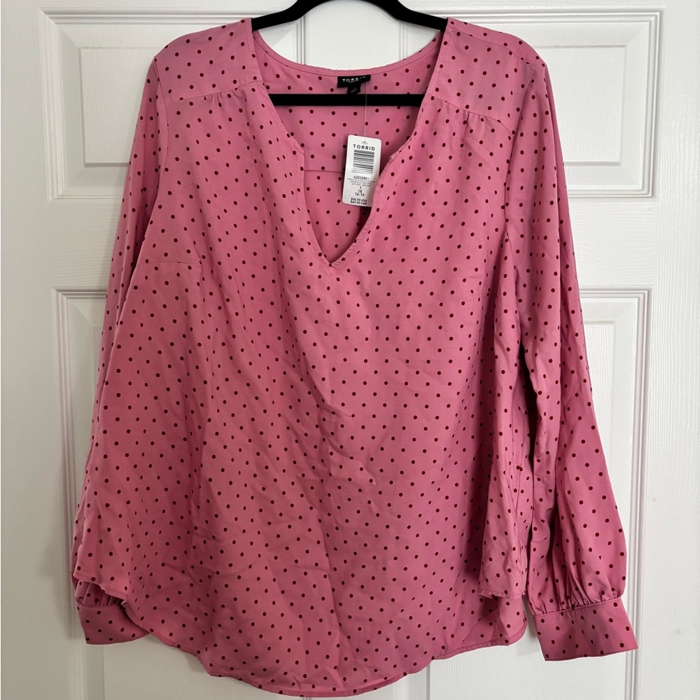 torrid Pink Polka Dot V-Neck Blouse NWT